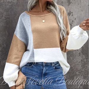 Oversized Sweater Color Block Tan White Grey NEW BOUTIQUE ITEM